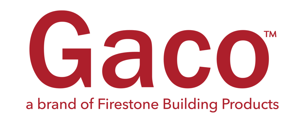 A red and black logo for the giace of firestone building.