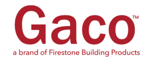 A red and black logo for the giace of firestone building.
