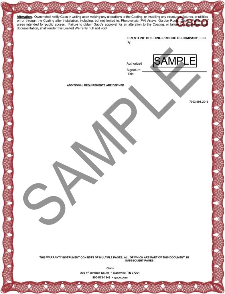 A sample of the certificate for a company.