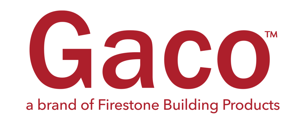 A red and black logo for the giace of firestone building.