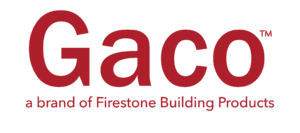 A red and black logo for the giace of firestone building.